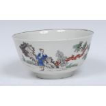 A Worcester Red Bull pattern small bowl, coloured and outlined in black with bull, figures,