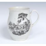 A Worcester 'The Windmill' pattern bell shaped medium mug, grooved handle,