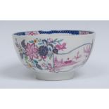 A Worcester sugar bowl, uniquely decorated in bold blue and pink enamel flowers and an open scroll,