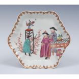 A Worcester The Magician pattern fluted hexagonal shaped teapot stand,