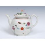 A Worcester Astley/Harvest Bug pattern globular teapot and cover, decorated with large black,