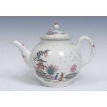 A Worcester Stag Hunt pattern globular teapot and cover, painted with two men in a landscape,