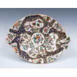 A Worcester Rich Kakiemon leaf dish, moulded with two overlapping leaves,