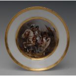 A Paris Porcelain circular plate, painted with a scene of Napoleon leading his army,