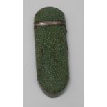 A George III silver-mounted shagreen rounded tapering spectacles case,