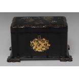 A Victorian papier mache commode shaped tea caddy,