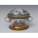 An 18th century Meissen gilt metal mounted two-handled inkwell,
