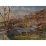 Michael Crawley Conksbury Bridge, Lathkill Dale, Derbyshire signed, titled to verso, watercolour,