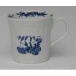 A Worcester Fisherman and Willow Pavilion pattern pleat moulded coffee can,