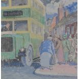 Norman Clark RWS (1913 - 1992) Boarding the Bus signed, dated 52, body colour with pen and ink,