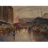 Michael Crawley Flower Market, Paris signed, titled to verso, watercolour, 17cm x 22.