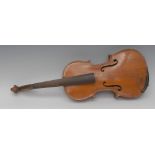 A violin, two-piece back 36cm excluding button, paper label for Richard Peat, Newton Green,