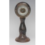 A Derbyshire Blue John desk aneroid barometer, 5cm circular register, baluster column,