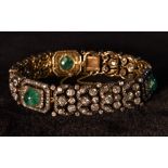 A Victorian diamond and emerald bracelet,