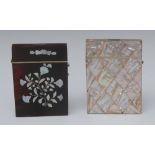 A Victorian tortoiseshell rectangular card case, inlaid with mother-of-pearl flowers, 10.