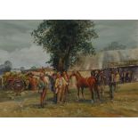 Michael Crawley The Horse Fair signed, titled to verso, watercolour, 41.