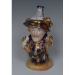 A Royal Crown Derby Tall Mansion House Dwarf, he stands holding a stick,