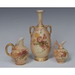 A Royal Worcester two-handled ovoid vase, printed and painted with wild flowers,