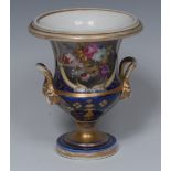 A Herculaneum two handled pedestal campana shaped vase, painted with basket of flower,