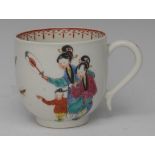 A Worcester large coffee cup, decorated in polychrome with four oriental figures,