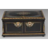 A 19th century gilt metal mounted boulle and ebonised rectangular work casket,
