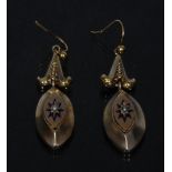 A pair of neoclassical seed pearl accented yellow and gilt metal drop earrings,