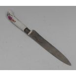 A Meissen dessert knife, the haft painted with colourful summer flowers, steel blade, c.