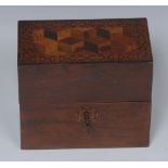 A Victorian Tunbridgeware and rosewood rectangular scent casket,