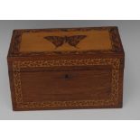 A Victorian Tunbridgeware and rosewood rectangular tea caddy, by Edmund Nye,