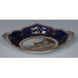 A Royal Crown Derby lozenge shaped dish, painted by J P Wale, signed, with cottage,