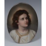 A Continental oval porcelain plaque, of a virtuous child, 19cm high, c.