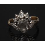 A 19th century diamond crown ring, central pear drop old mixed cut diamond,