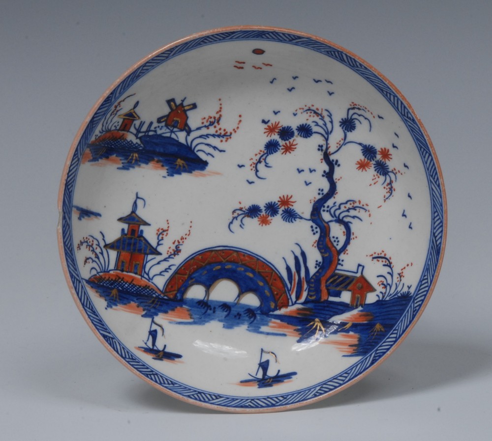 A Caughley Humpback Bridge and Windmill pattern saucer,