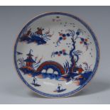 A Caughley Humpback Bridge and Windmill pattern saucer,