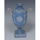 A Wedgwood Jasperware two handled pedestal ovoid vase and cover,