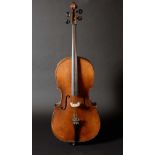 A cello, the two-piece back 77cm excluding button,coromandel tuning pegs and fret,