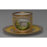 A Lynton coffee can and saucer, painted by Stefan Nowaki, signed, with Wingerworth Hall,