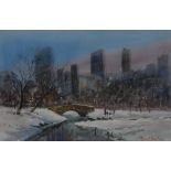 Michael Crawley Winter, Central Park, New York signed, titled to verso, watercolour,