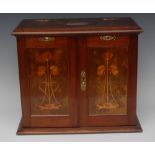 An Art Nouveau mahogany and marquetry rectangular table-top smoker's compendium,