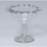 A George III opaque twist jelly glass, ogee bowl with crimped everted rim, knopped stem,