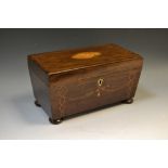 A 19th century sarcophagus tea caddy, the cover inlaid with shell paterea,