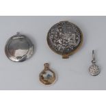 A 19th century Dutch white metal pocket watch case, embossed with classical figures,