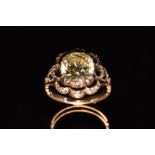 A diamond ring, central oval old cut diamond measuring approx 10.71 x 9.47 x 5.75mm, approx 4.