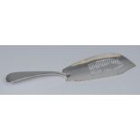 A George III silver fish slice, pierced and engraved with a fish, William Eley & William Fearn.