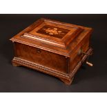 A 19th century walnut and marquetry Polyphon, the horizontal mechanism playing 40cm discs,