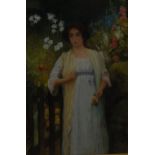 Attributed to Jonathan Pratt (1835 - 1911) A Beauty in a Garden, Holding a Single Rose monogrammed,