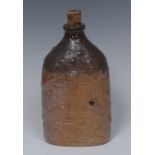 A 19th century brown salt glazed stoneware flask, possibly Derbyshire/Nottinghamshire,