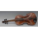 A violin, 37cm two-piece back excluding button, outlined with tramline purfling,