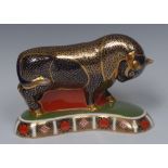 A Royal Crown Derby paperweight, Bull, printed mark,