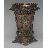 A Continental silver vase, pierced, cast and chased with Classical figures,